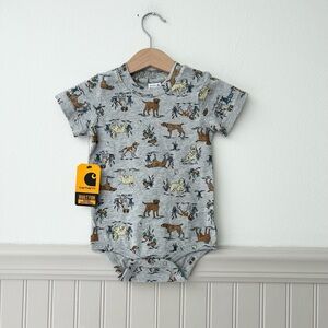 ⭐️ NEW Carhartt Baby 12 Months Gray Dog Animal Graphic Print Bodysuit